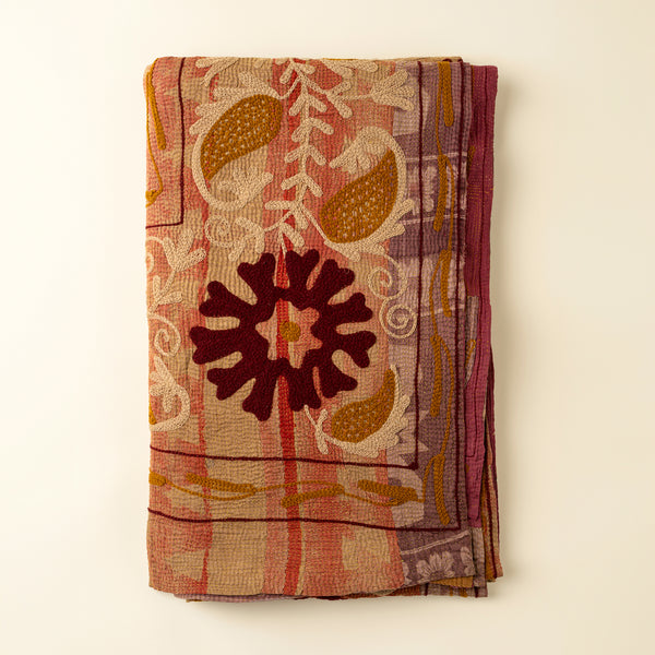 Vintage Embroidered Kantha, Pinks