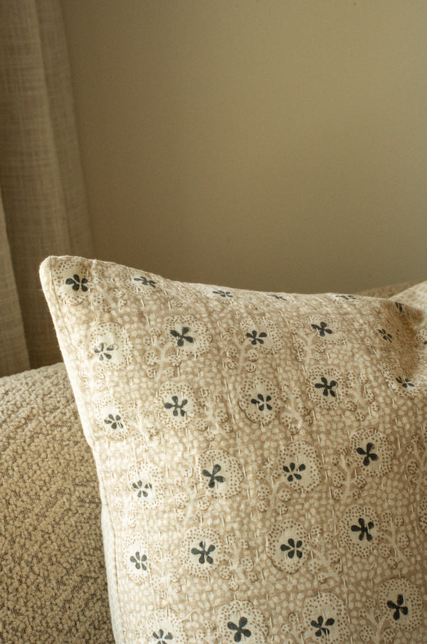 20x20 Clover Block Print Kantha Pillow