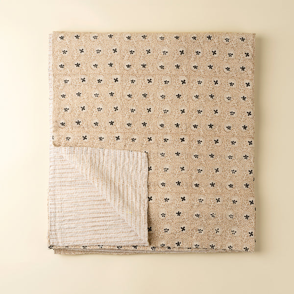 Clover Block Print Kantha Bed Blanket