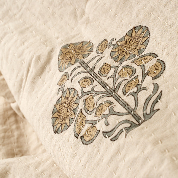 Senna Block Print Kantha Bed Blanket