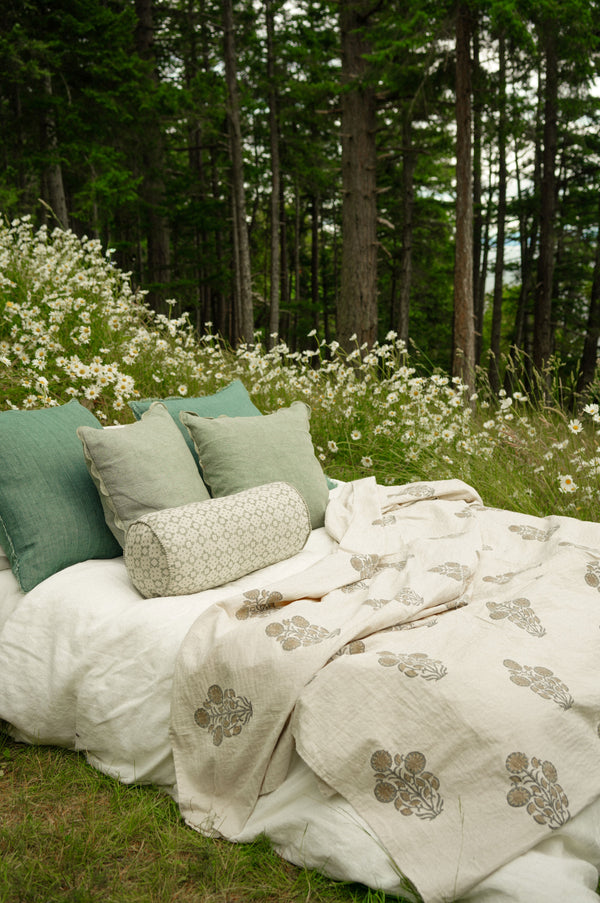Senna Block Print Kantha Bed Blanket