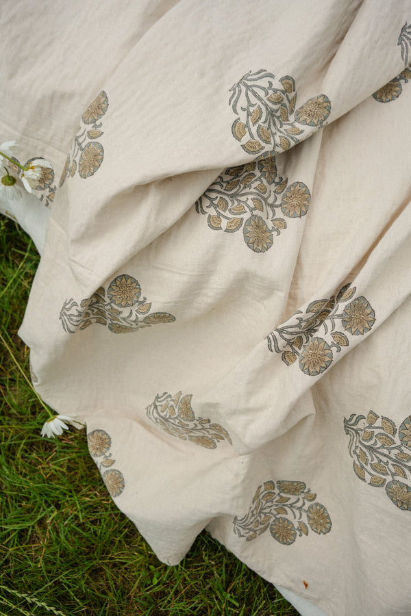 Senna Block Print Kantha Bed Blanket