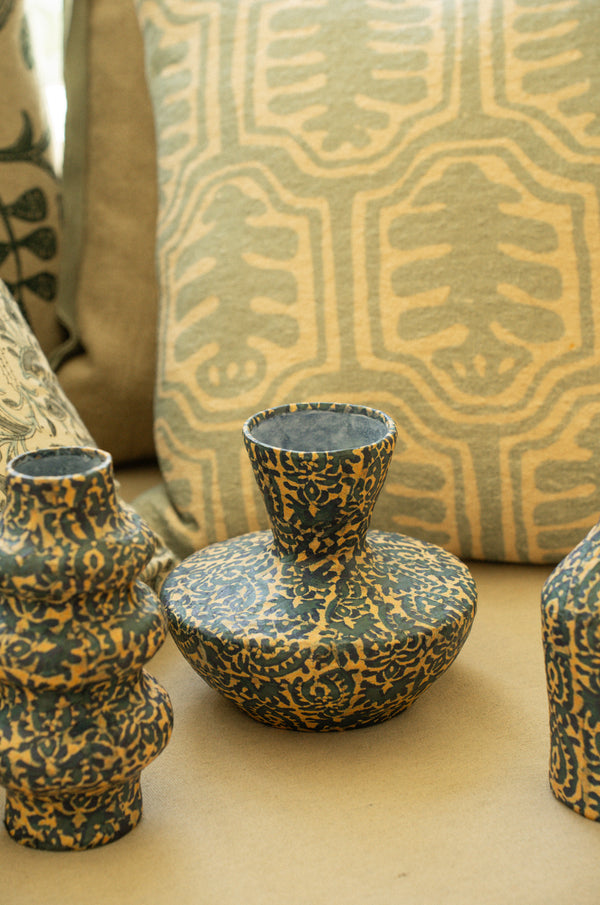Patterned Paper Mache Trumpet Vase