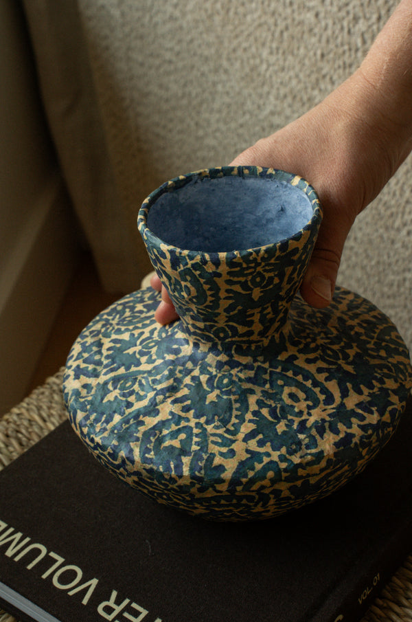 Patterned Paper Mache Trumpet Vase