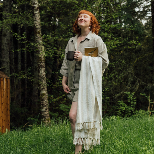 French Stripe Hammam Bath Towel, Warm Sand