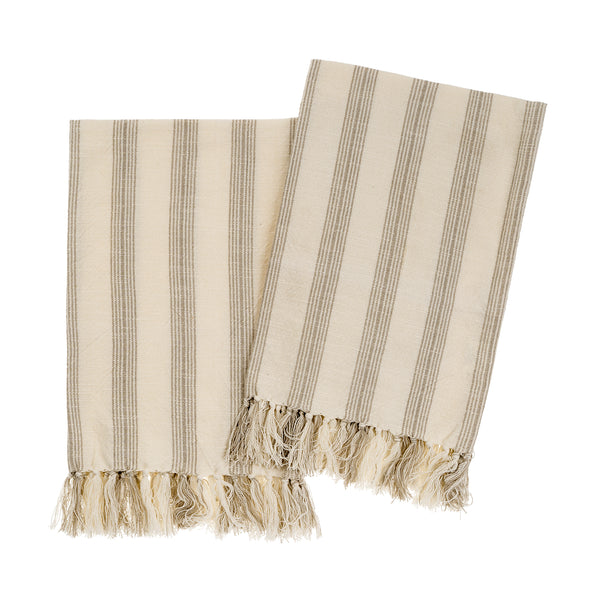 French Stripe Hammam Hand Towels S/2, Stone