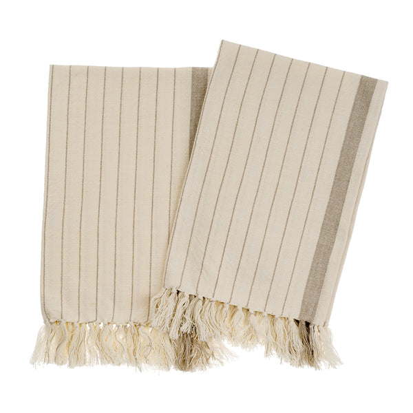 Pinstripe Hammam Hand Towels S/2, Stone