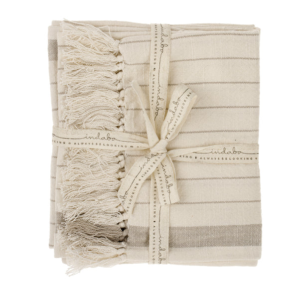 Pinstripe Hammam Hand Towels S/2, Stone
