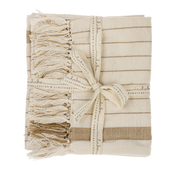 Pinstripe Hammam Hand Towels S/2, Warm Sand