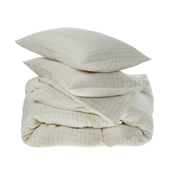 Linen Check Queen Duvet Set, Ivory