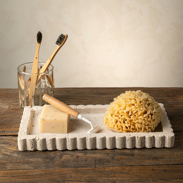 Travertine Scalloped Rectangular Tray