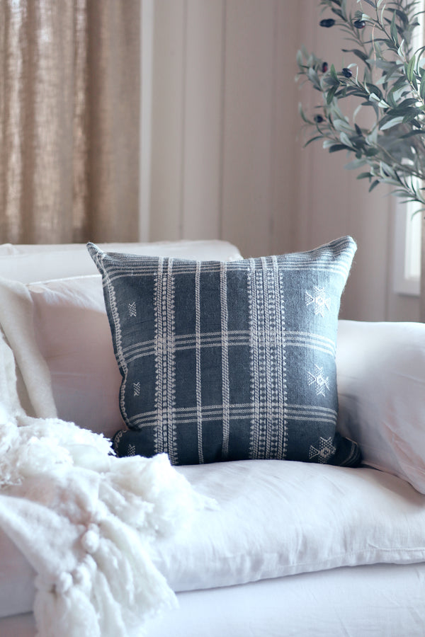 20x20 Bhujodi Wool Handloom Pillow, Blue