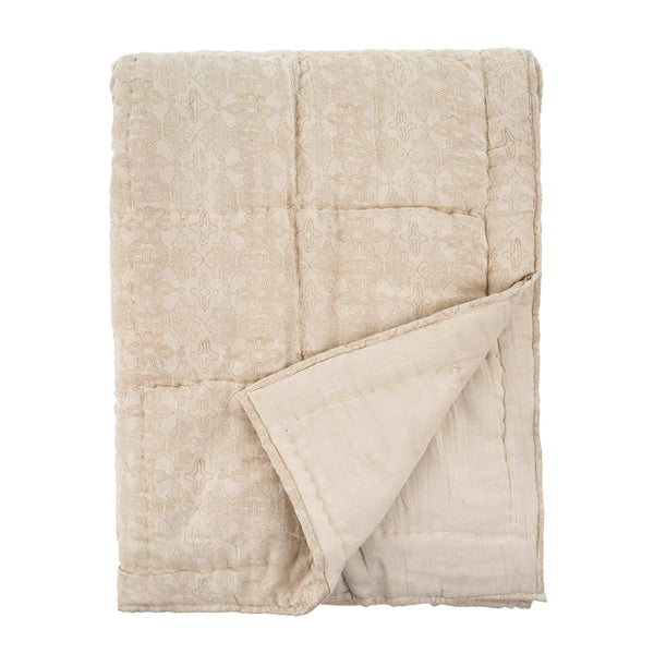 Double Gauze Block Print Bed Quilt, Sand