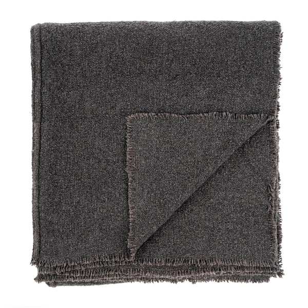 Fringed Boucle Bed Blanket, Charcoal