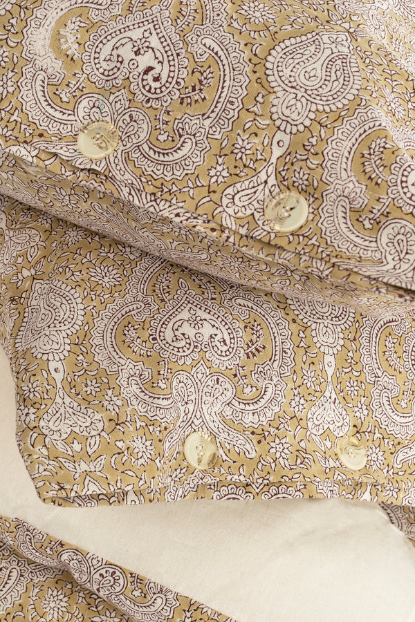 Astrid Block Print Queen Duvet Set Gold