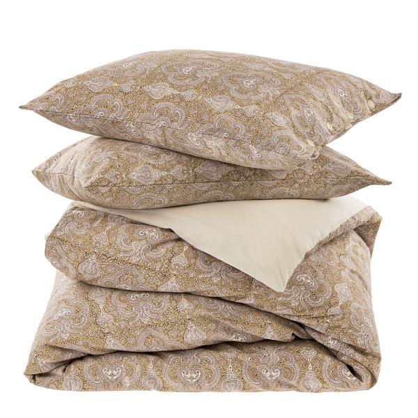 Astrid Block Print Queen Duvet Set Gold