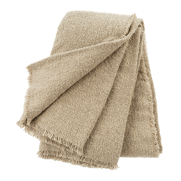 Fringed Boucle Bed Blanket, Natural