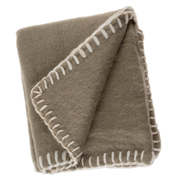 Blanket Stitch Wool Blend Throw, Taupe