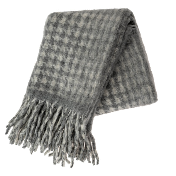 Houndstooth Wool Blend Throw, Grey