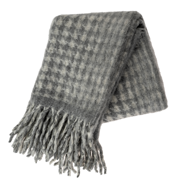 Houndstooth Wool Blend Throw, Grey