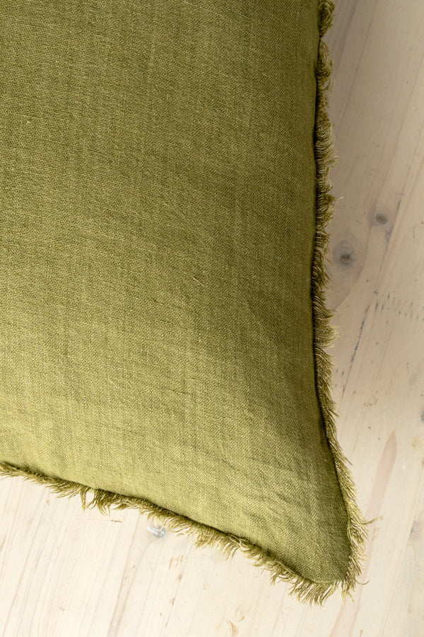 24x24 Lina Linen Pillow Dark Moss