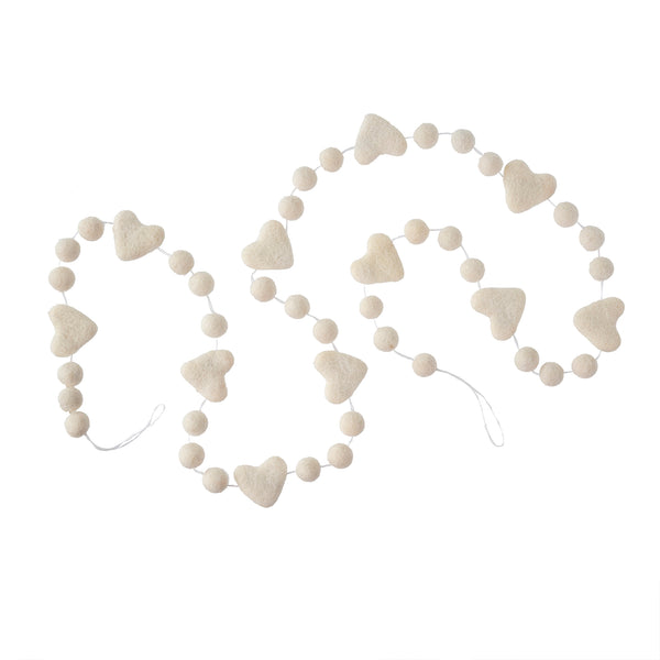 Felt Heart Pom Pom Garland, White