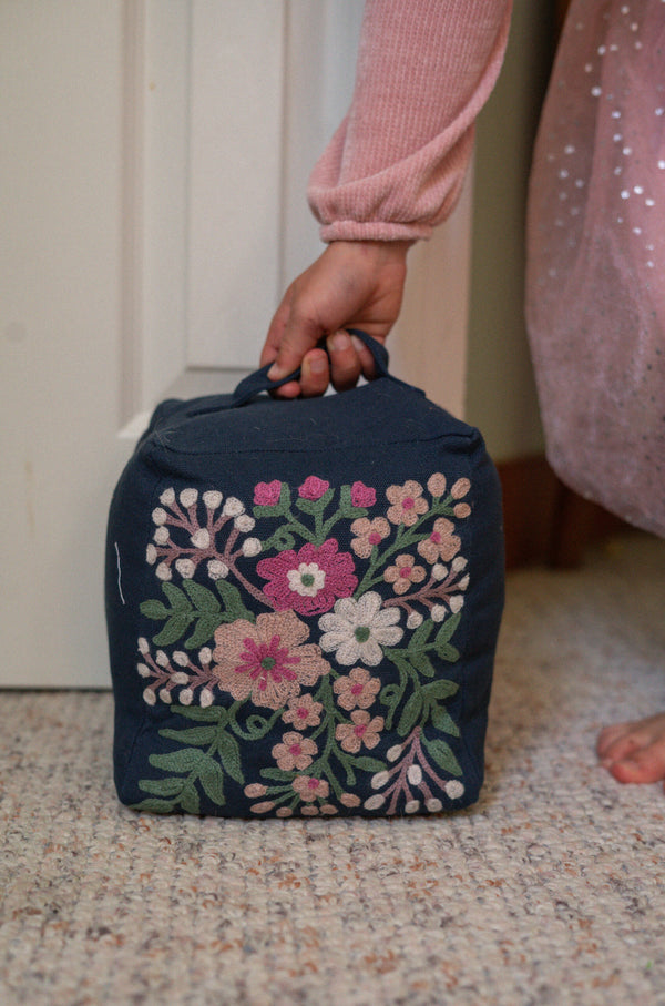 Embroidered Floral Doorstop, Blue