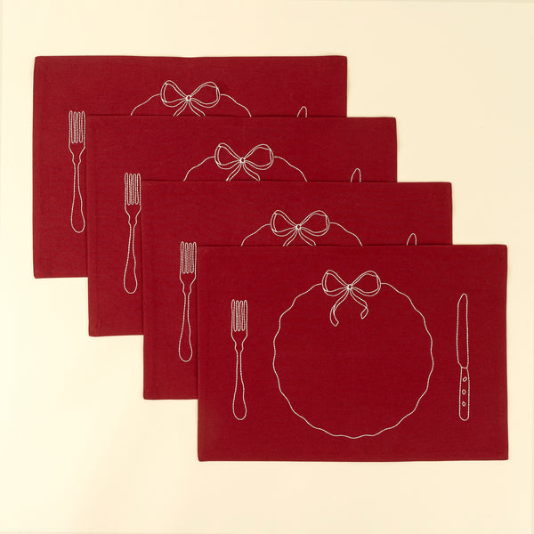 Bon Appetit Embroidered Placemats S/4, Red
