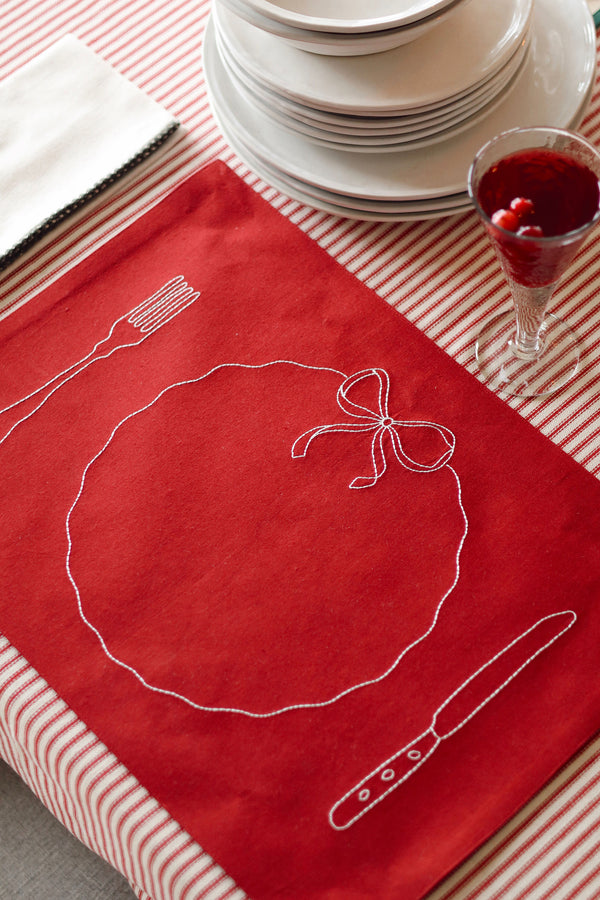 Bon Appetit Embroidered Placemats S/4, Red