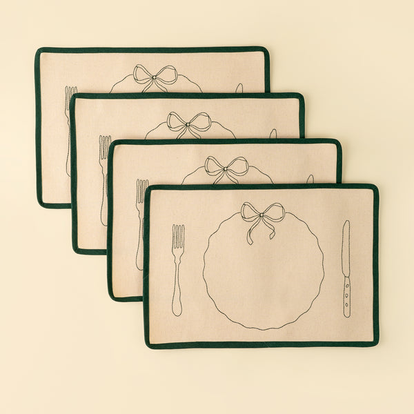 Bon Appetit Embroidered Placemats S/4, Green