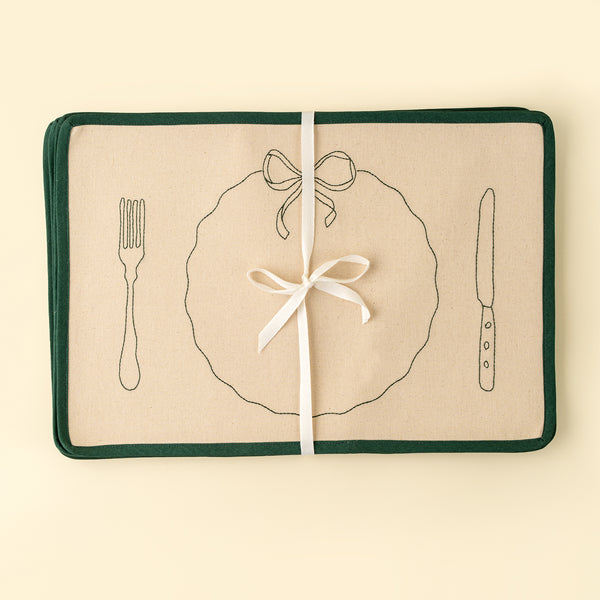 Bon Appetit Embroidered Placemats S/4, Green