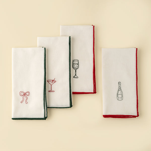 Holiday Toast Embroidered Napkins S/4