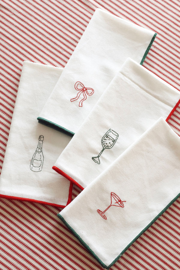 Holiday Toast Embroidered Napkins S/4