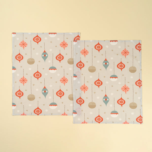 Festive Baubles Flour Sack Tea Towels S/2
