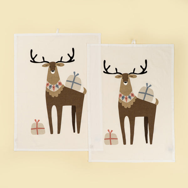 Solstice Stag Flour Sack Tea Towels S/2
