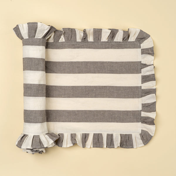 Ruffle Thick Stripe Table Runner - 112"L, Grey
