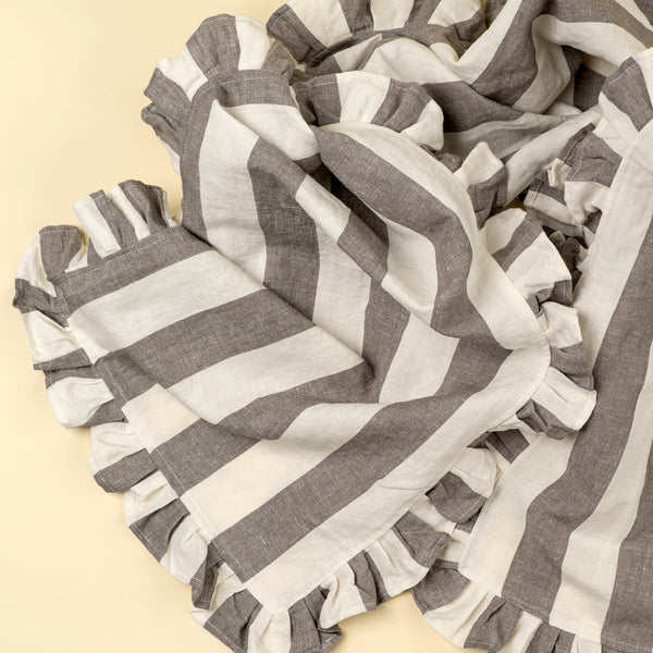 Ruffle Thick Stripe Table Runner - 112"L, Grey