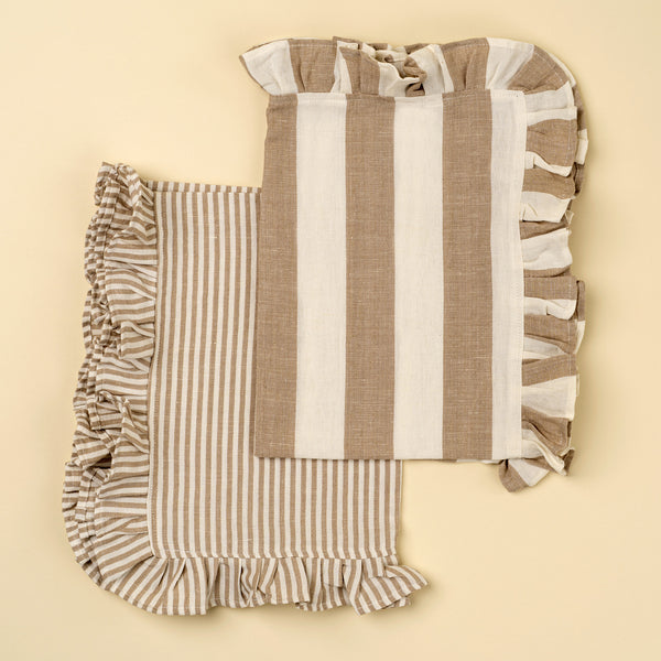 Ruffle Stripe Tea Towels S/2, Beige