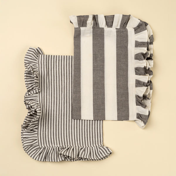Ruffle Stripe Tea Towels S/2, Grey