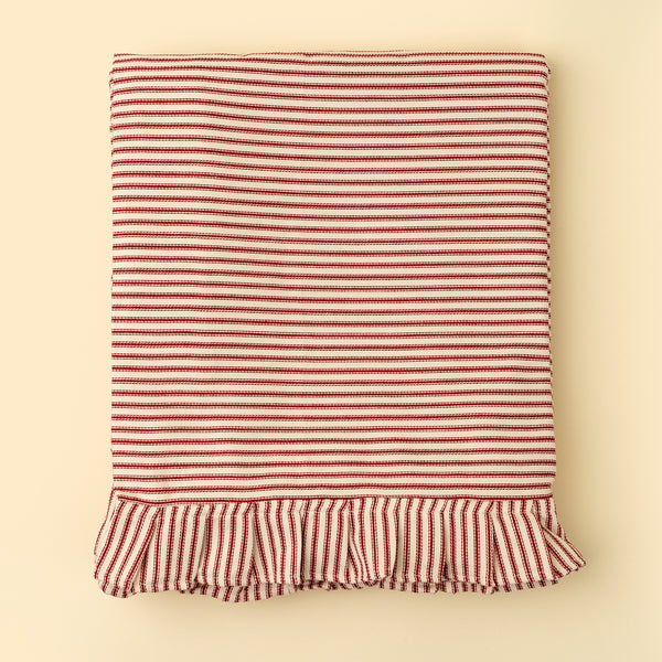 Red Ticking Ruffle Tablecloth - 110"L