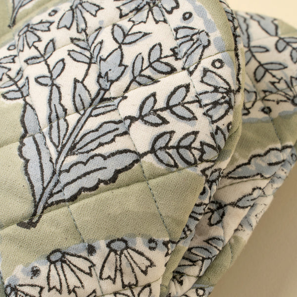 Sakura Block Print Oven Mitt, Green