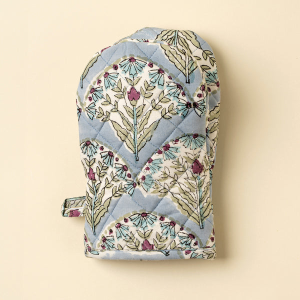 Sakura Block Print Oven Mitt, Blue