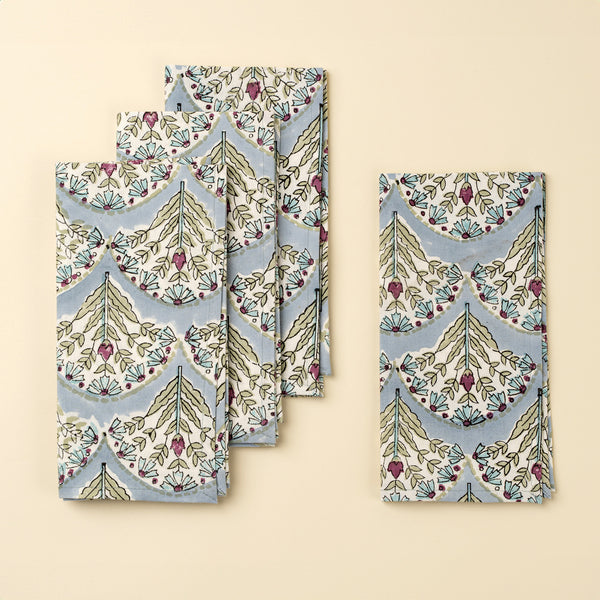 Sakura Block Print Napkins S/4, Blue