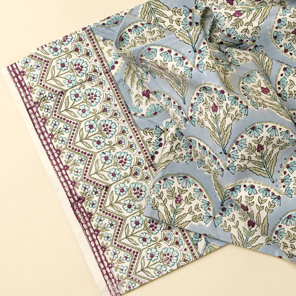 Sakura Block Print Table Runner, Blue - 108" L