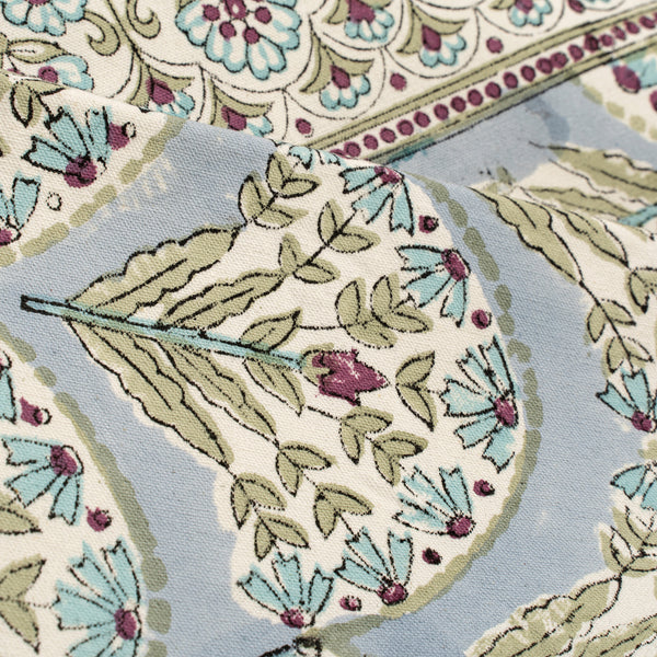 Sakura Block Print Table Runner, Blue - 108" L