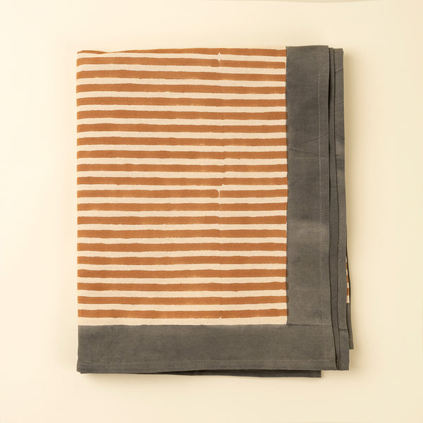 Terracotta Stripe Block Print Tablecloth
