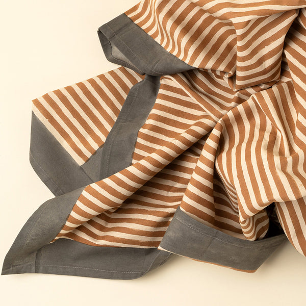 Terracotta Stripe Block Print Tablecloth