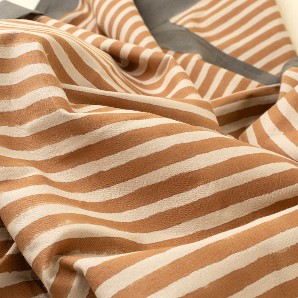 Terracotta Stripe Block Print Tablecloth