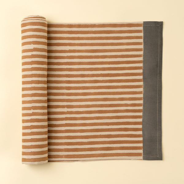 Terracotta Stripe Block Print Table Runner - 108"L