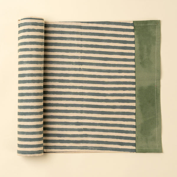 Sea Stripe Block Print Table Runner - 108"L